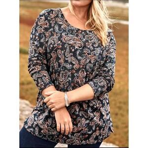 J Jill Top Simply Supima Scoop Neck Tunic Paisley Relaxed MT Size S